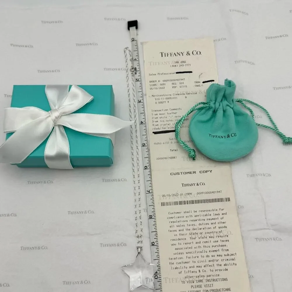 Tiffany & Co. Crystal Star Pendant Necklace Sterling Silver Chain Gift Box